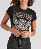 With fun and flirty details, Wheels Of Steel Slit Graphic Tee shows off your unique style for a trendy outfit for the summer season!