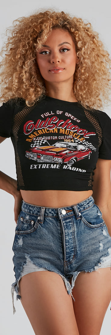 With fun and flirty details, Old School Graphic Fishnet Tee shows off your unique style for a trendy outfit for the summer season!
