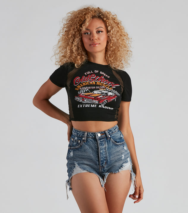 With fun and flirty details, Old School Graphic Fishnet Tee shows off your unique style for a trendy outfit for the summer season!