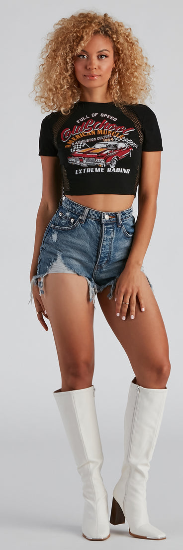 With fun and flirty details, Old School Graphic Fishnet Tee shows off your unique style for a trendy outfit for the summer season!