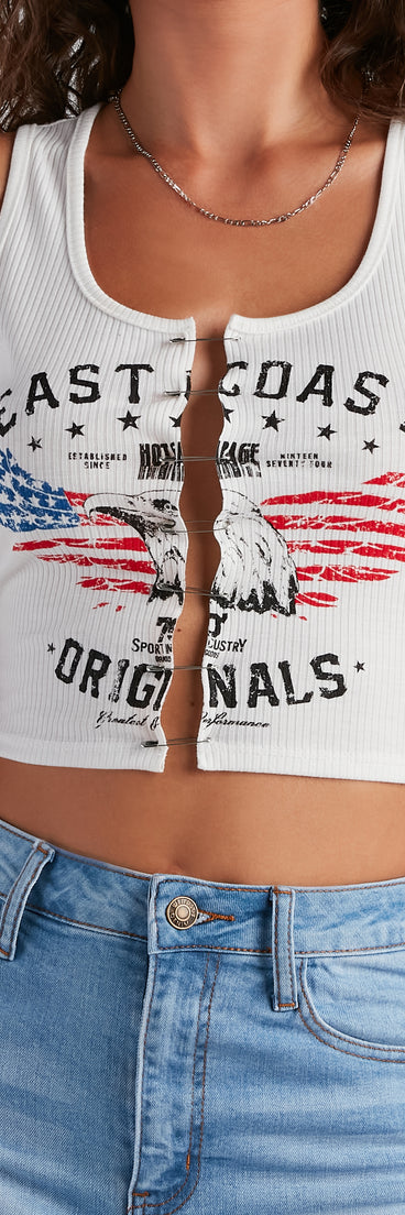 Americana Ribbed Knit Cropped Tank is a trendy pick to create 2023 festival outfits, festival dresses, outfits for concerts or raves, and complete your best party outfits!