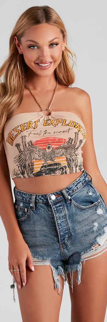 Desert Explorer Graphic Crop Top is a trendy pick to create 2023 festival outfits, festival dresses, outfits for concerts or raves, and complete your best party outfits!