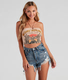 Desert Explorer Graphic Crop Top is a trendy pick to create 2023 festival outfits, festival dresses, outfits for concerts or raves, and complete your best party outfits!