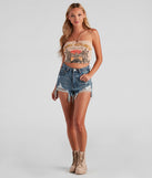 Desert Explorer Graphic Crop Top is a trendy pick to create 2023 festival outfits, festival dresses, outfits for concerts or raves, and complete your best party outfits!