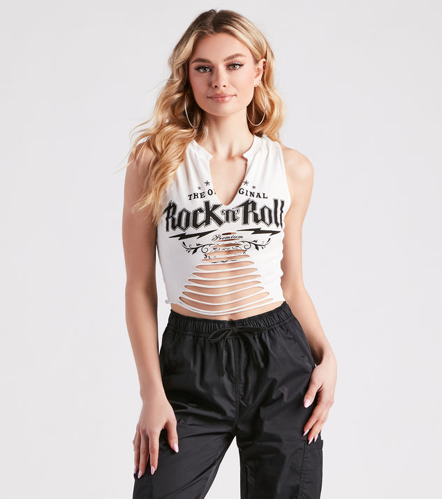 OGs Only Rock N Roll Graphic Sleeveless Crop Top is a fire pick to create 2023 festival outfits, concert dresses, outfits for raves, or to complete your best party outfits or clubwear!