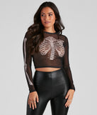 Sultry Skeleton Mesh Crop Top for Halloween 2022 costume parties