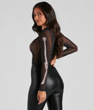 Skeleton print on arm of Sultry Skeleton Mesh Crop Top