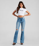 Saint Graphic Print Crop Top for a Halloween party outfit styled with high-waist jeans