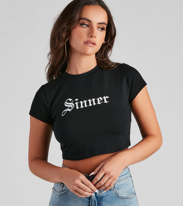 Sinner Graphic Halloween Crop Top | Windsor