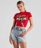 Speedster Racing Graphic Crop Top is a trendy pick to create 2023 festival outfits, festival dresses, outfits for concerts or raves, and complete your best party outfits!