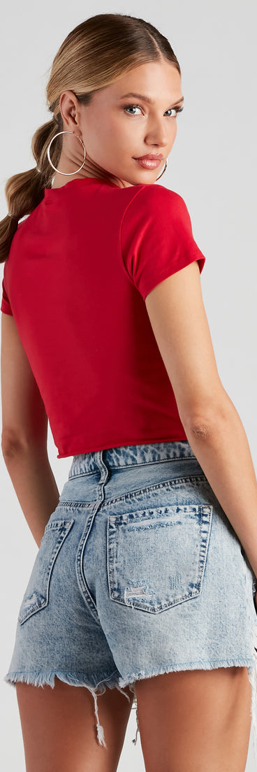 With fun and flirty details, Speedster Racing Graphic Crop Top shows off your unique style for a trendy outfit for the summer season!