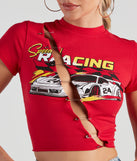 With fun and flirty details, Speedster Racing Graphic Crop Top shows off your unique style for a trendy outfit for the summer season!
