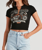 With fun and flirty details, Motorcycle Babe Graphic Crop Tee shows off your unique style for a trendy outfit for the summer season!