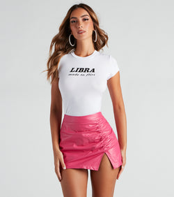 With fun and flirty details, Libra Knit Graphic Tee shows off your unique style for a trendy outfit for the summer season!