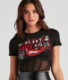 With fun and flirty details, Total Rage Mesh Bustier Graphic Tee shows off your unique style for a trendy outfit for the summer season!