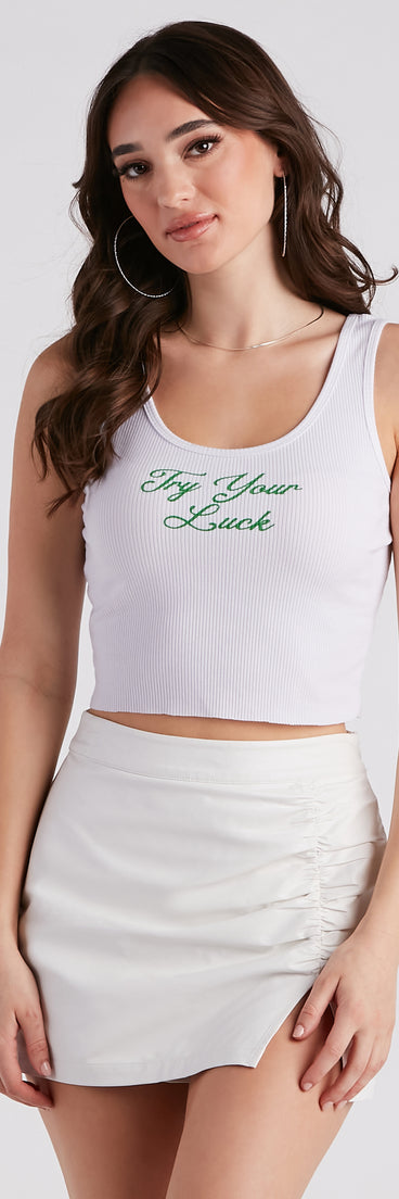 With fun and flirty details, Try Your Luck Cropped Graphic Tank shows off your unique style for a trendy outfit for the summer season!