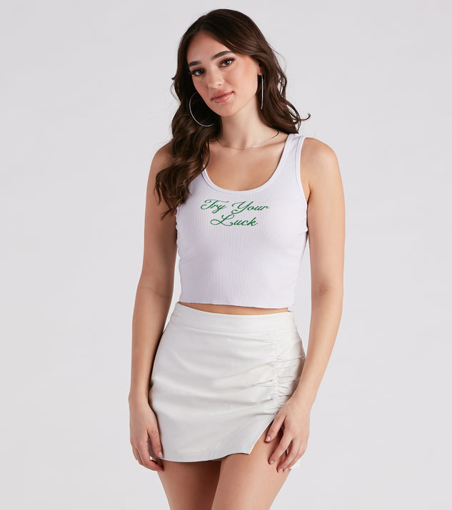 With fun and flirty details, Try Your Luck Cropped Graphic Tank shows off your unique style for a trendy outfit for the summer season!