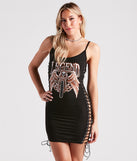 Major Legend Lace-Up Graphic Short Dress is a fire pick to create 2023 festival outfits, concert dresses, outfits for raves, or to complete your best party outfits or clubwear!