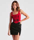 Born Free Motor Graphic Bustier is a fire pick to create 2023 festival outfits, concert dresses, outfits for raves, or to complete your best party outfits or clubwear!