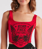 Born Free Motor Graphic Bustier is a fire pick to create 2023 festival outfits, concert dresses, outfits for raves, or to complete your best party outfits or clubwear!