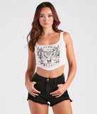 Saloon Rules Cropped Graphic Tank is a fire pick to create 2023 festival outfits, concert dresses, outfits for raves, or to complete your best party outfits or clubwear!