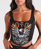 Edgy Vibes Eagle Graphic Cropped Tank is a fire pick to create 2023 festival outfits, concert dresses, outfits for raves, or to complete your best party outfits or clubwear!