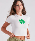 With fun and flirty details, Lucky Day Shamrock Cropped Graphic Tee shows off your unique style for a trendy outfit for the summer season!