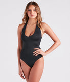 With fun and flirty details, Smooth Silhouette Plunge Halter Bodysuit shows off your unique style for a trendy outfit for the summer season!