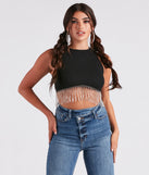 Fringe Benefits High Neck Crop Top is a trendy pick to create 2024 concert outfits, festival dresses, outfits for raves, or to complete your best party outfits or clubwear!