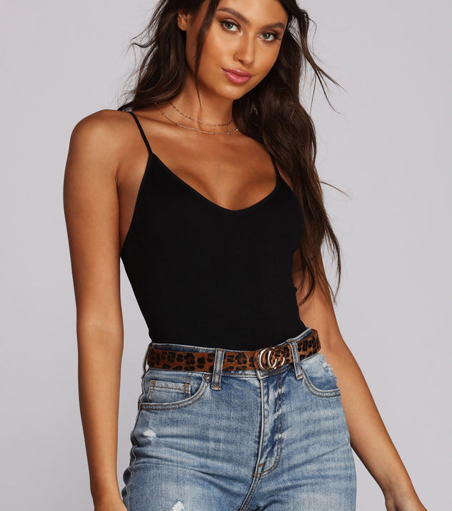 All Up On Black Knit Spaghetti Strap Bodysuit
