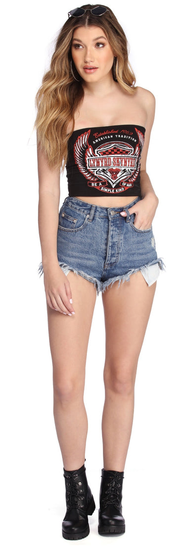 Lynyrd Skynrrd Graphic Tube Top is a trendy pick to create 2023 festival outfits, festival dresses, outfits for concerts or raves, and complete your best party outfits!