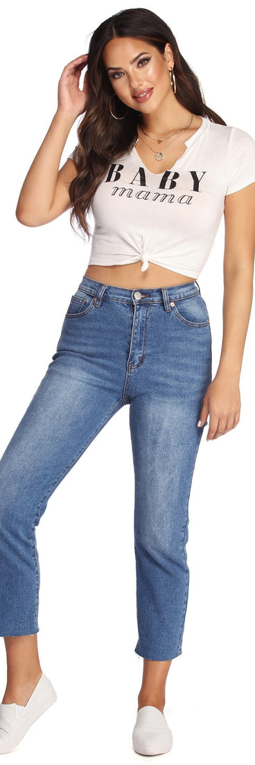 With fun and flirty details, Baby Mama Graphic Knot Tee shows off your unique style for a trendy outfit for the summer season!