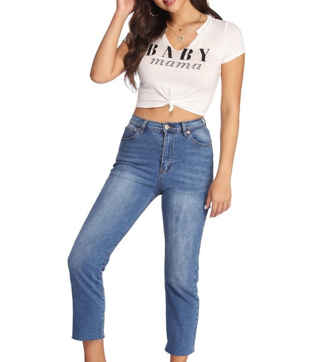 With fun and flirty details, Baby Mama Graphic Knot Tee shows off your unique style for a trendy outfit for the summer season!