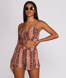 With fun and flirty details, Bohemian Groove Lace-Up Top shows off your unique style for a trendy outfit for the summer season!