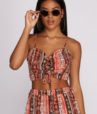 With fun and flirty details, Bohemian Groove Lace-Up Top shows off your unique style for a trendy outfit for the summer season!
