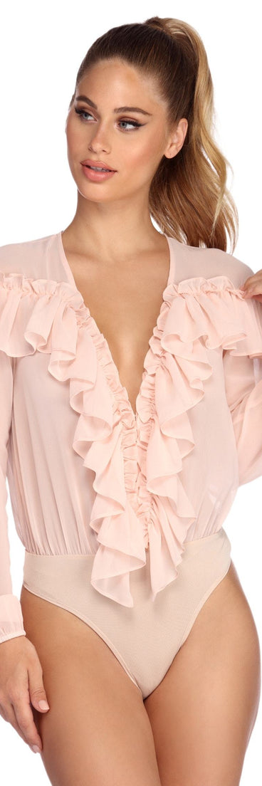 With fun and flirty details, Charmed In Chiffon Ruffled Bodysuit shows off your unique style for a trendy outfit for the summer season!