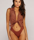 With fun and flirty details, Sexy Sophisticate Tie Front Bodysuit shows off your unique style for a trendy outfit for the summer season!