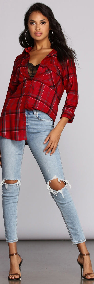 Perfectly Plaid Button Up Top
