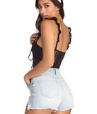 Darling Ruffle Crochet Bodysuit for 2022 festival outfits, festival dress, outfits for raves, concert outfits, and/or club outfits