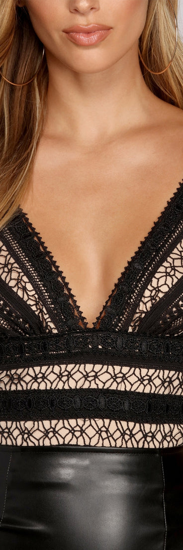 Dress up in Chic And Sultry Lace Bodysuit as your going-out dress for holiday parties, an outfit for NYE, party dress for a girls’ night out, or a going-out outfit for any seasonal event!