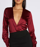 With fun and flirty details, Satin Chic Wrap Front Bodysuit shows off your unique style for a trendy outfit for the summer season!
