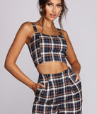 You’ll look stunning in the Plaid It Up Crop Top when paired with its matching separate to create a glam clothing set perfect for a New Year’s Eve Party Outfit or Holiday Outfit for any event!