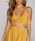 With fun and flirty details, Getaway Today Crop Top shows off your unique style for a trendy outfit for the summer season!