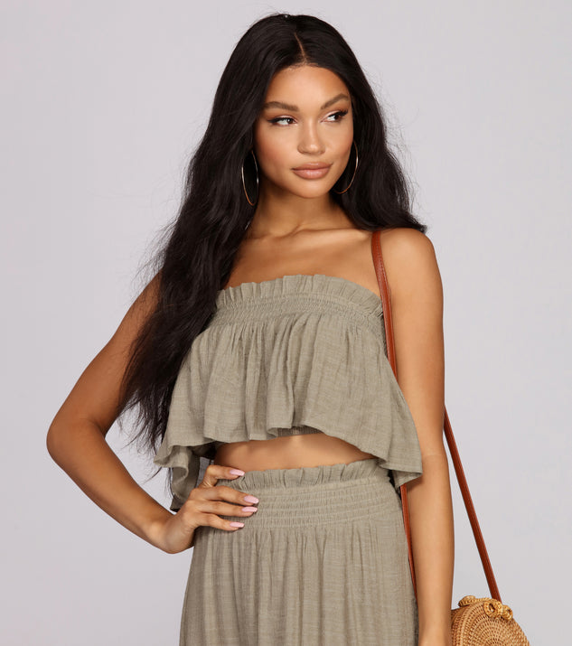 With fun and flirty details, Boho Flow Ruffled Crop Top shows off your unique style for a trendy outfit for the summer season!
