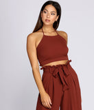 Ruffle Trim Smocked Halter Top