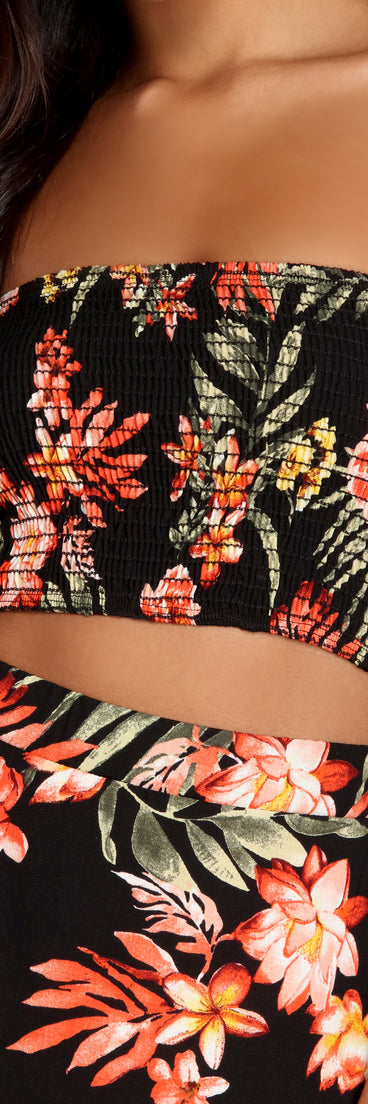 You’ll look stunning in the Hot Tropics Smocked Crop Top when paired with its matching separate to create a glam clothing set perfect for a New Year’s Eve Party Outfit or Holiday Outfit for any event!