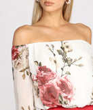 With fun and flirty details, Floral Chiffon Off The Shoulder Blouse shows off your unique style for a trendy outfit for the summer season!