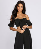 You’ll look stunning in the Bow Baby Cropped Blouse when paired with its matching separate to create a glam clothing set perfect for parties, date nights, concert outfits, back-to-school attire, or for any summer event!