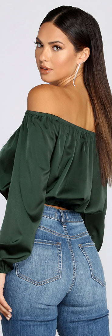 She's A Romantic Satin Off-Shoulder Blouse