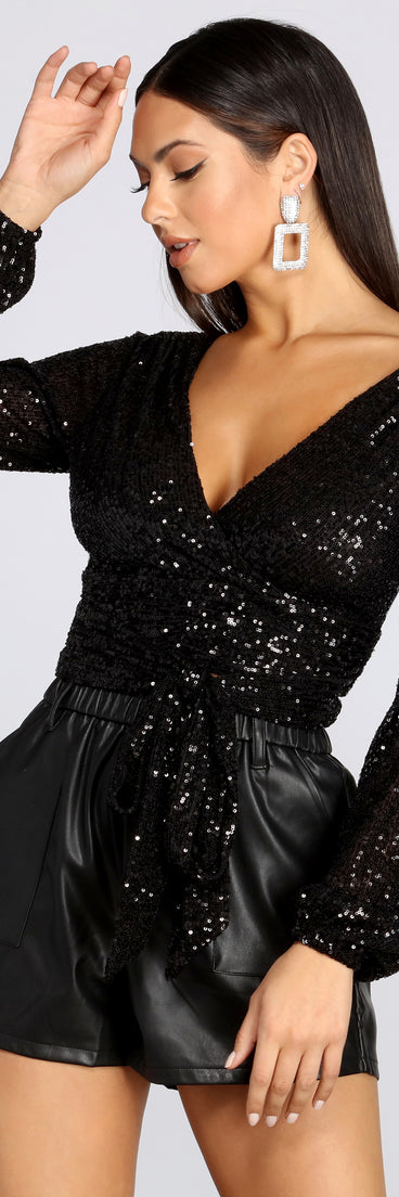 All Over Sequin Surplice Top